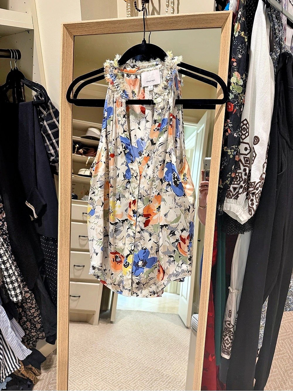 Abstract Floral Mini Dress in White & Blue